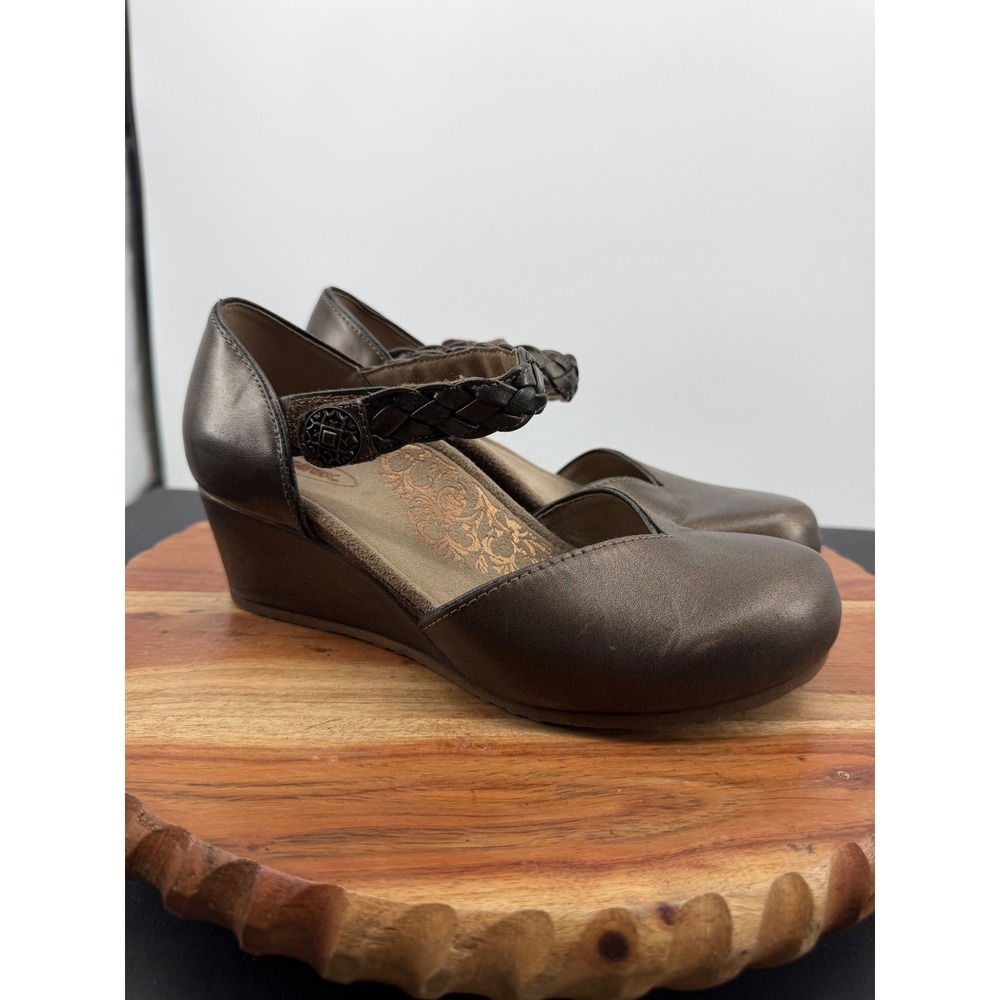 Aetrex Mia EW658W Wedge Mary Jane Shoes Womens 7 Bronze Braided Strap Leather